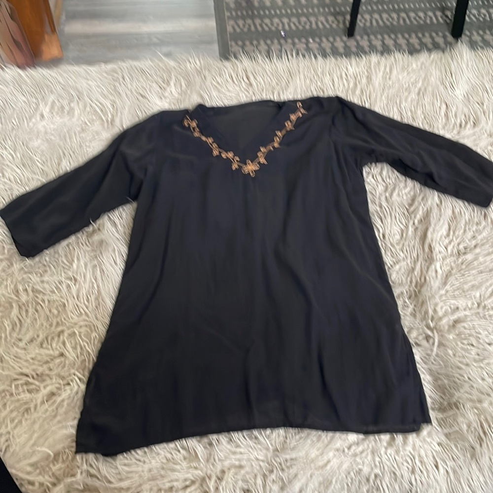 Indian Tunic Blouse  Embroidered. Cotton Resort Boho Size medium.
